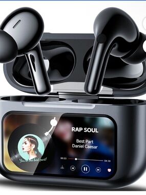 Wireless Earbud Headphones with Display - Black
